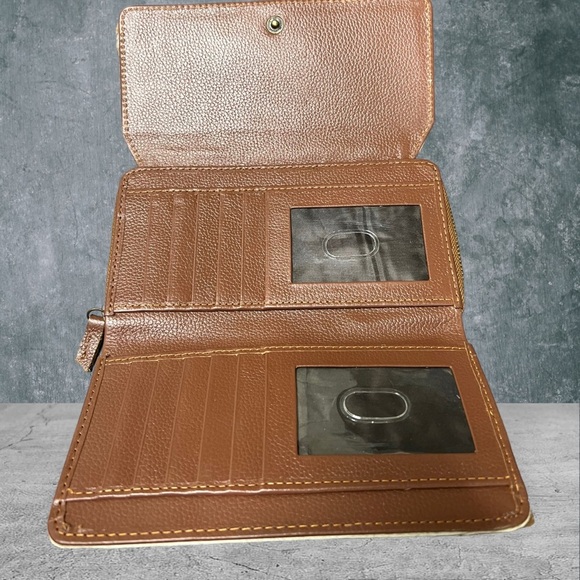 New Fall Brown White Tan Genuine Leather Cowhide Flap Handmade womens Wallet - Picture 4 of 6